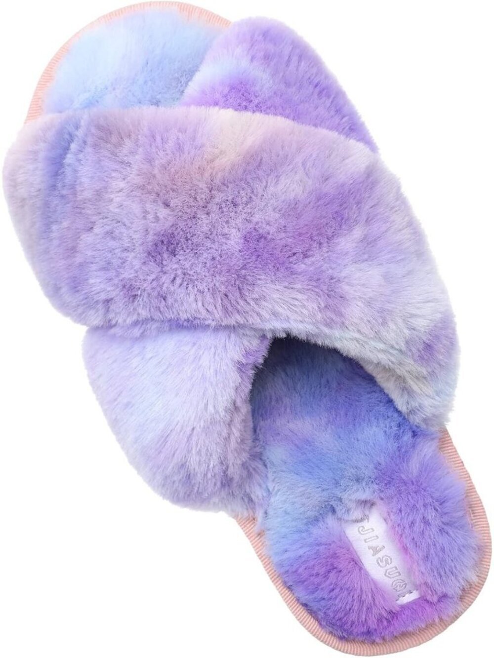 Women's Purple Blue Fuzzy Fluffy Cozy Criss Cross Furry Open Toe Slipper Shoes